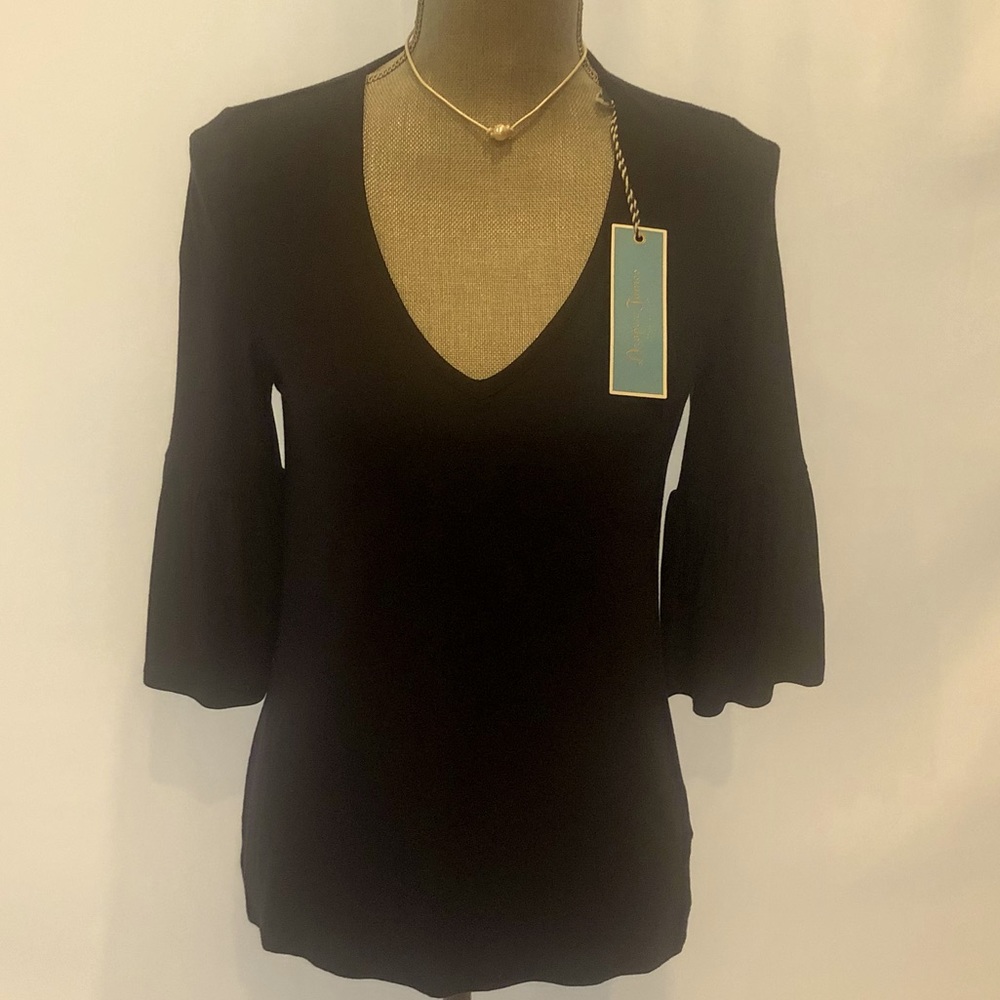 Draper James Solid Navy Bell Sleeve Tee.  Size XS - Picture 3 of 3